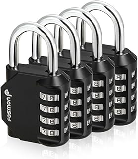 Fosmon Combination Lock (4 Pack) 4 Digit Combination Padlock with Alloy Body for School, Gym Locker, Gate, Bike Lock, Hasp and Storage - Black