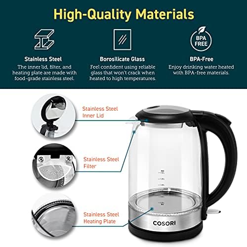 COSORI Blender Smoothie Makers, 6 Stainless Steel Blades, 2 BPA Free Portable Blending Bottle (600ml) & Electric Kettle, Glass Kettle, 3000 W 1.5 L, Fast and Quiet Boil, Black