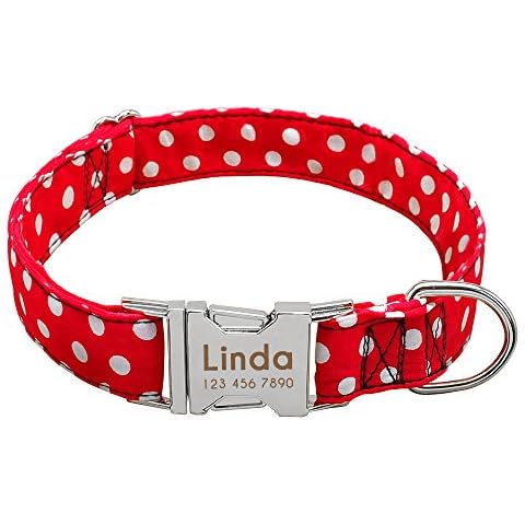 Didog Personalized Engraved Dog Collar,Soft Nylon with Stainless Steel Quick Release Buckle, Dot Pattern Dog Collar with Nameplate, for Small Medium Dogs, Red,S Cover