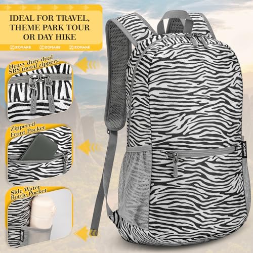 Image of ZOMAKE Ultra Lightweight Hiking Backpack 20L, Packable Small Backpacks Water Resistant Daypack for Women Men(Zebra Print)