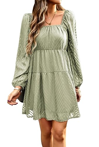 Image of BestWendding Women Long Sleeve Mini Dress Square Neck 2026 Fall Dress