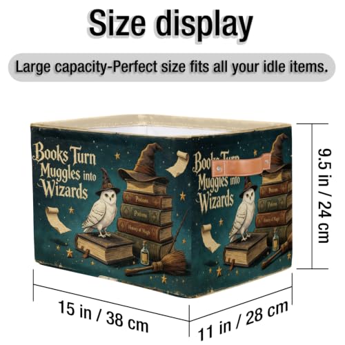Image of Nursery Decor Baby Basket Large Blue Hat Wand Basket Owl Kid Gift Collapsible Book Shelf Clothes Rectangle Toy Bin 15 inchx11 inchx9.5 inch