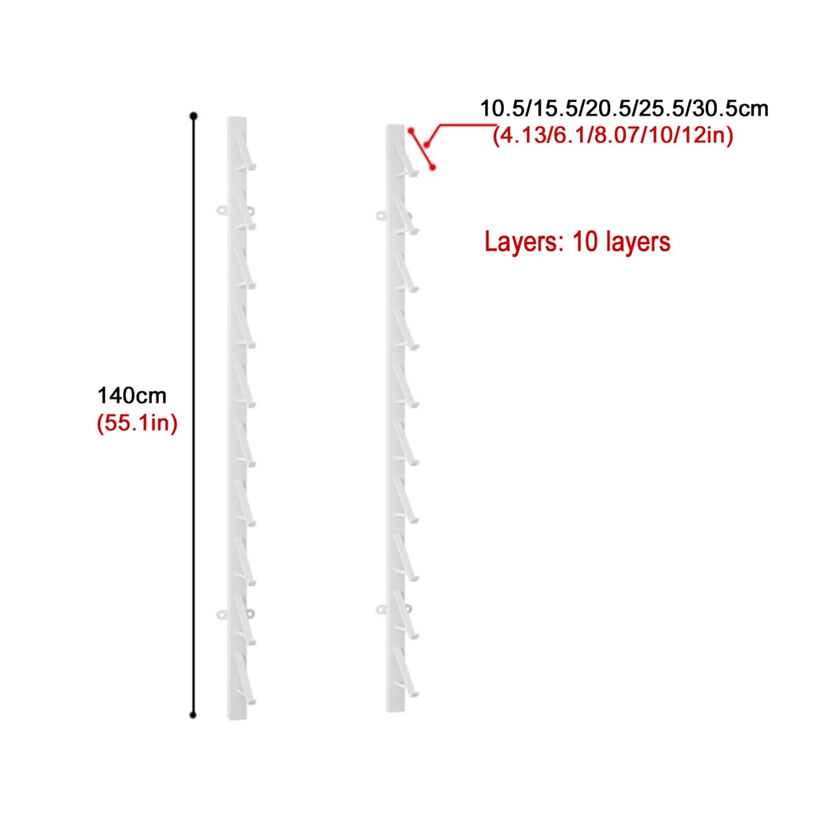 HOFSSI Floor Tile Display Stand, Large Wall-Mounted Ceramic Tiles Sample Rack, 10 Tier Metal Wall Covering Wood Board Display Shelf, Heavy Duty Floating Shelf(White,55.12x8.07in)