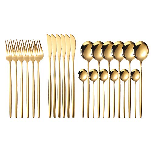 NIBESSER Ensembles de Couverts, 24 Pièces de Couverts de Table en Acier Inoxydable pour 6 Personnes Couteau à Steak et Fourchette Cuillère Cuillère à Café