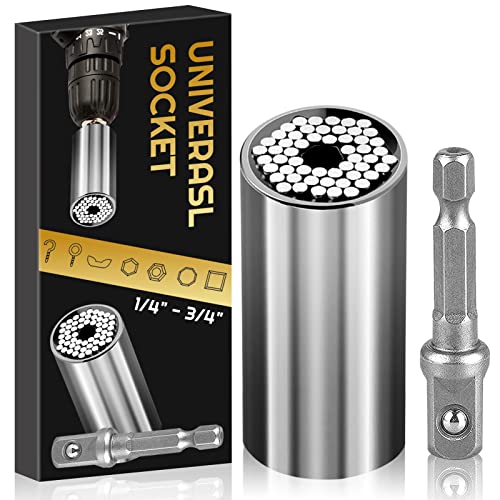 GCQ Universal Socket, Professional Socket Grip Adapter 1/4 to 3/4 inch (7-19mm) Ratchet Wrench Power Drill Adapter Tools Gifts for Men Him Husband Dad Father DIY Handyman