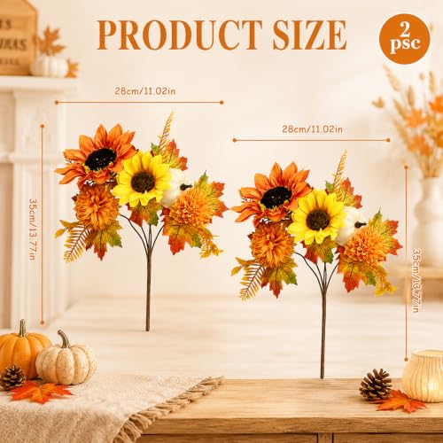 2Pcs Herbstblumen Künstlich, Herbstdeko Innen für Herbst Erntedankfest – Bild 2