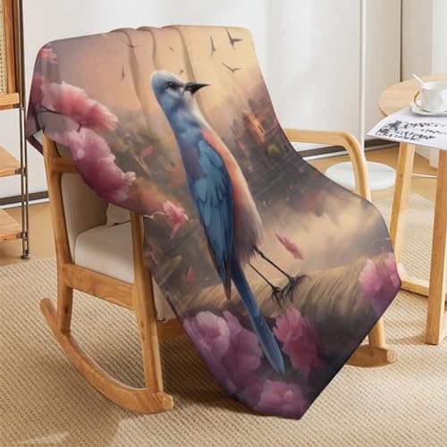 Couverture flannel oiseau mignon plaid canapé durable chaud - 5