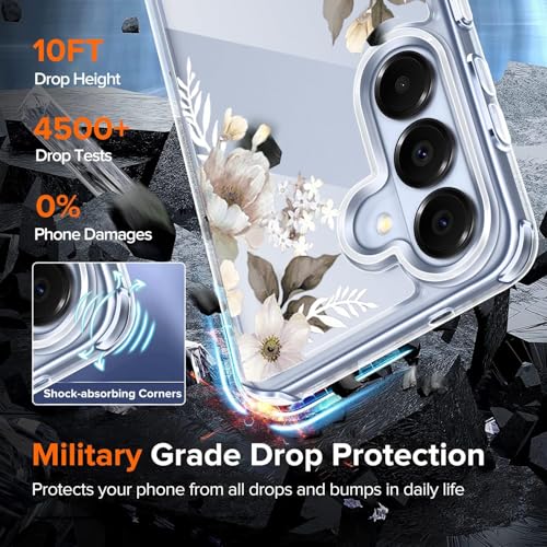 Image of Elzzi Clear Transparent Flower Cover for Samsung S26 5g Case Shockproof Floral Design Camera Protection Shockproof PC+TPU Transparent Flower Cover for Girls & Women (Grey)