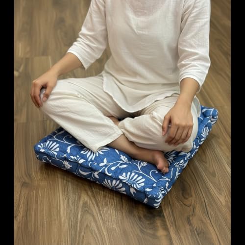 Image of Amazon Brand - Umi Chair Cushion Comfortable Thick Tufted Seat Cushion Cushion for Meditation,Floor Cushion for Sitting in Living Room,Indoor Pads Seat Set of 1,16X16(Inches) (Blue;White)