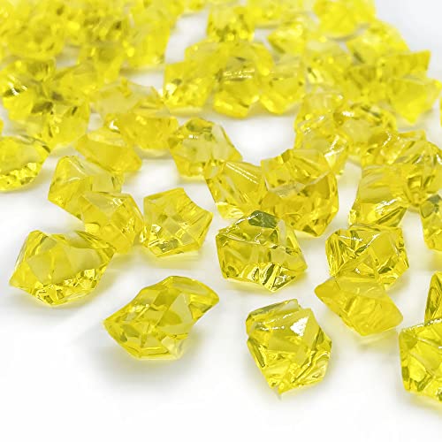 CYS EXCEL Acrylic Yellow Crushed Ice Vase Fillers (Approx. 180-190 PCS, 3 Cups) | Multiple Color Choices Plastic Crushed Glass for Arts & Crafts | Acrylic Rock Gems Table Scatter