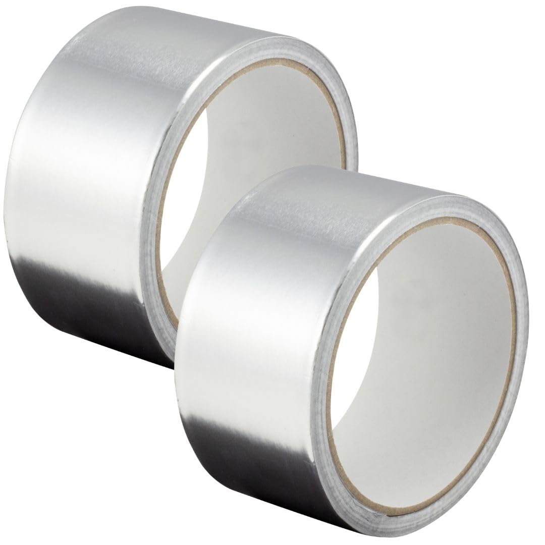 Gocableties Silver Aluminium Foil Tape, 48Mm (2") X 10M, Twin Roll Adhesive Insulation Tape For Insulating, Hvac Repair, Sealing Ducts, And Pipework, 2 Rolls