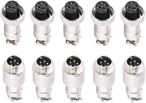 5 Pcs GX12 5 Pin Metal Male Female Panel Connector, 12mm Panel Mount Circular Metal Aviation Connector Adapter Plug Socket for Cable Power Connection 5 Sets