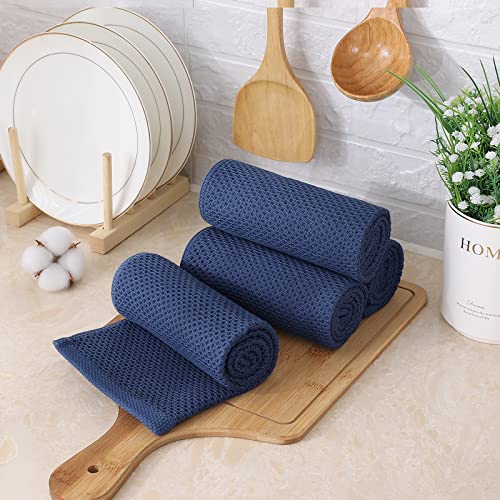 Kitinjoy 100% Cotton Waffle Weave Kitchen Towels, 4-Pack Super Soft And Absorbent Kitchen Dish Towels For Drying Dishes, Kitchen Hand Towels, Navy Blue, 13 In X 28 In #TOP6