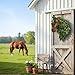 2026 New Horse Head Wreath – Rustic Farmhouse Equestrian Door Decor, Handmade Horse Head Christmas Wreath, Artificial Green Faux Plant Decor with Red Ribbon for Farmhouse, Porch Decoration (1Pcs)