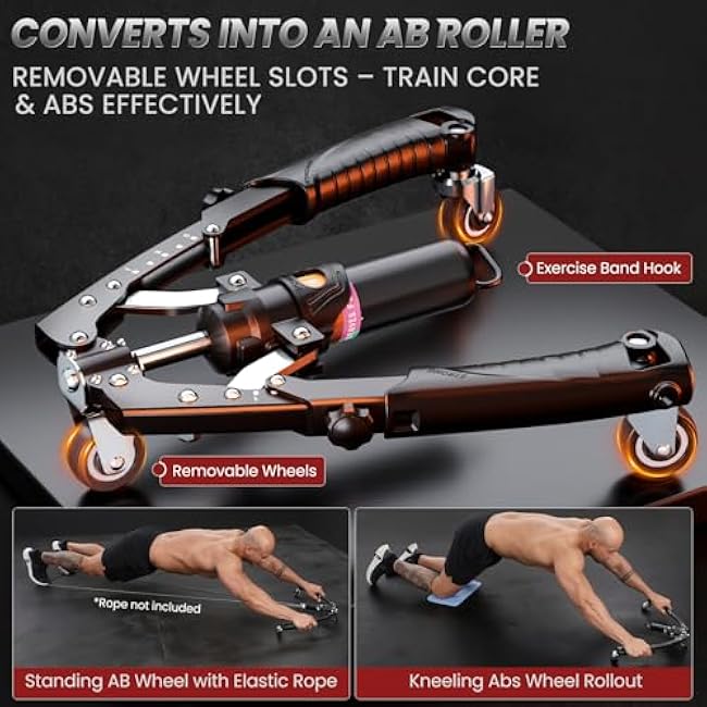 Twister Arm Trainer, 3 in 1 Hydraulic Power Chest Workout Equipment with Ab Roller Wheels and Hooks, Adjustable 22-440lbs Arm Trainer for Men Women, Home Gym Equipment for Full Body Strength Training