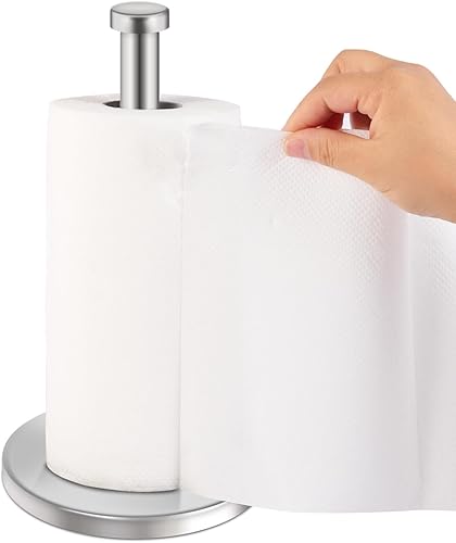 JUTOROSY Soporte para toallas de papel, soporte para toallas de papel para encimera, soporte de rollo de papel de acero inoxidable con base pesada