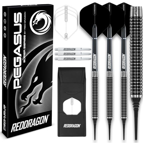 Pegasus Soft TIP Darts Set - 18g or 20g - Black Red Dragon Stems and Black Flights