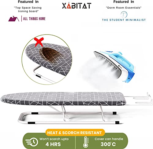 Xabitat Table Top Small Ironing Board W/Iron Caddy Combo| Heat & Scorch Resistant Cover, Pull Out Iron Rest| Portable Compact Foldable Iron Board With Door/Wall Mounted Storage Organizer-32X12 Inches #TOP2