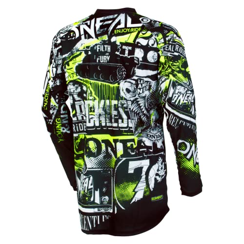 O'NEAL | Maillot de Motocross Manches Longues | Enfants | MX VTT | Coupe pour Une liberté de Mouvement maximale, Protection coude Cousue | Element Youth Jersey Attack | Noir Néon-Jaune | Taille XL