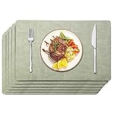 Maxpearl Faux Leather Placemats Set of 6 - Waterproof - Wipe Clean - Heat Resistant - Anti Slip Dining Table Place Mats, Suitable for Indoor & Outdoor Use, 17’’x12’’, Sage Green