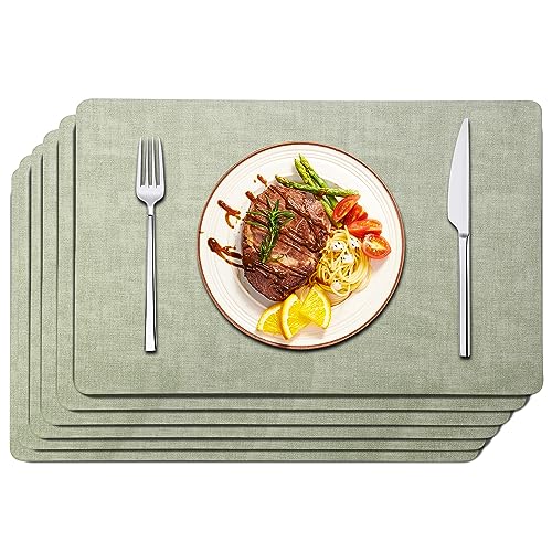 Maxpearl Faux Leather Placemats Set of 6 - Waterproof - Wipe Clean - Heat Resistant - Anti Slip Dining Table Place Mats, Suitable for Indoor & Outdoor Use, 17’’x12’’, Sage Green