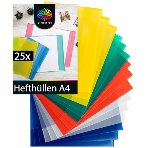 OfficeTree 25x Hefthüllen A4 Bunt - Heftumschläge A4 Bunt - Umschläge Heft - Heftschoner - Heftumschlag - Hefthülle - Umschläge für Schulhefte - Dokumentenecht