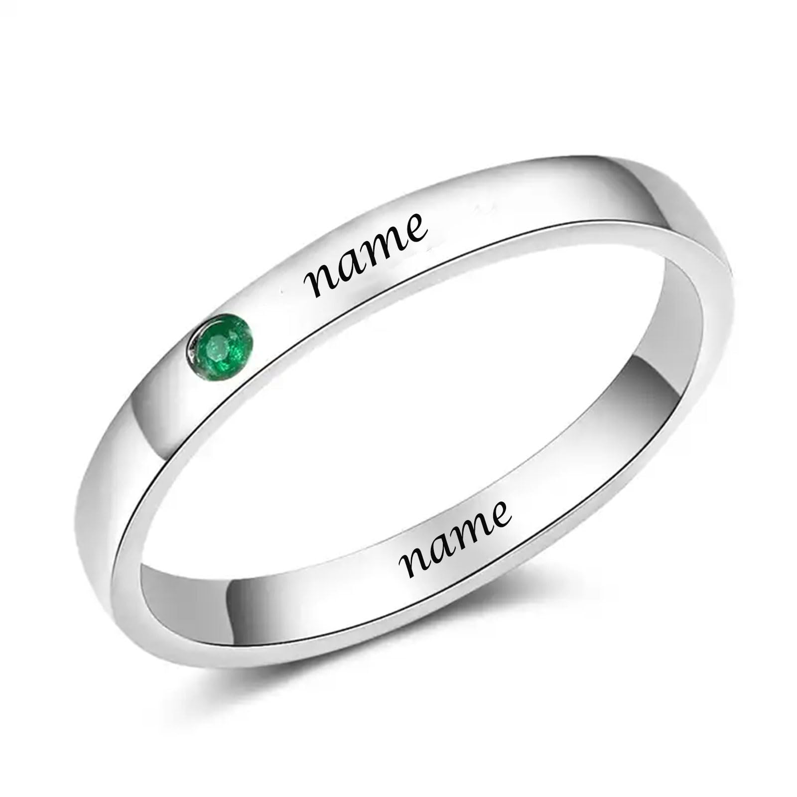 SOULMEET Silberner massiver 9 K/14 K/18 Karat Gold gravierter Namensring mit Geburtsstein, personalisierbar, Geschenk für Frauen, Muttertag, Geburtstag