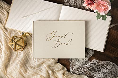 MUUJEE Embossed Lined Guestbook - 11.5 x 8.5 Large Luxury Modern Cream Canvas Linen Embossed Hard Cover Guest Book for Wedding, Birthday & Events (Lined Pages) - Thumbnail 7