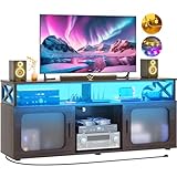 Aheaplus TV Stand for 55 60 Inch TV, Entertainment Center with LED Light and Charging Station, TV Console Table, Large Media Console Cabinet w/Soundbar Shelf, for Living Room, Bedroom, Espresso