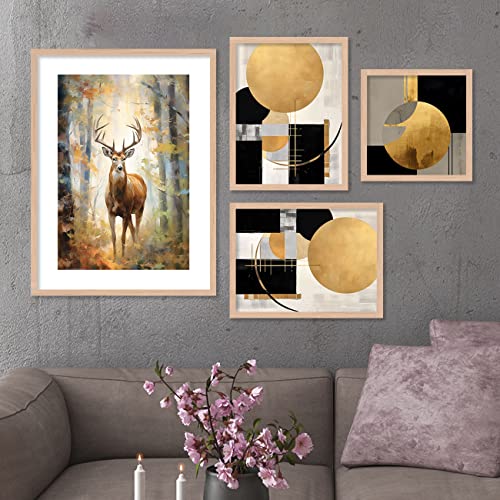 Image of kotart Aesthetic Modern Wall Decor Paintings with Frame for Home Decoration - Painting for Living Room Bedroom - Painting for Wall Decoration (14 x 18 inch) Set of 4 (Classic Wall Painting, 8)
