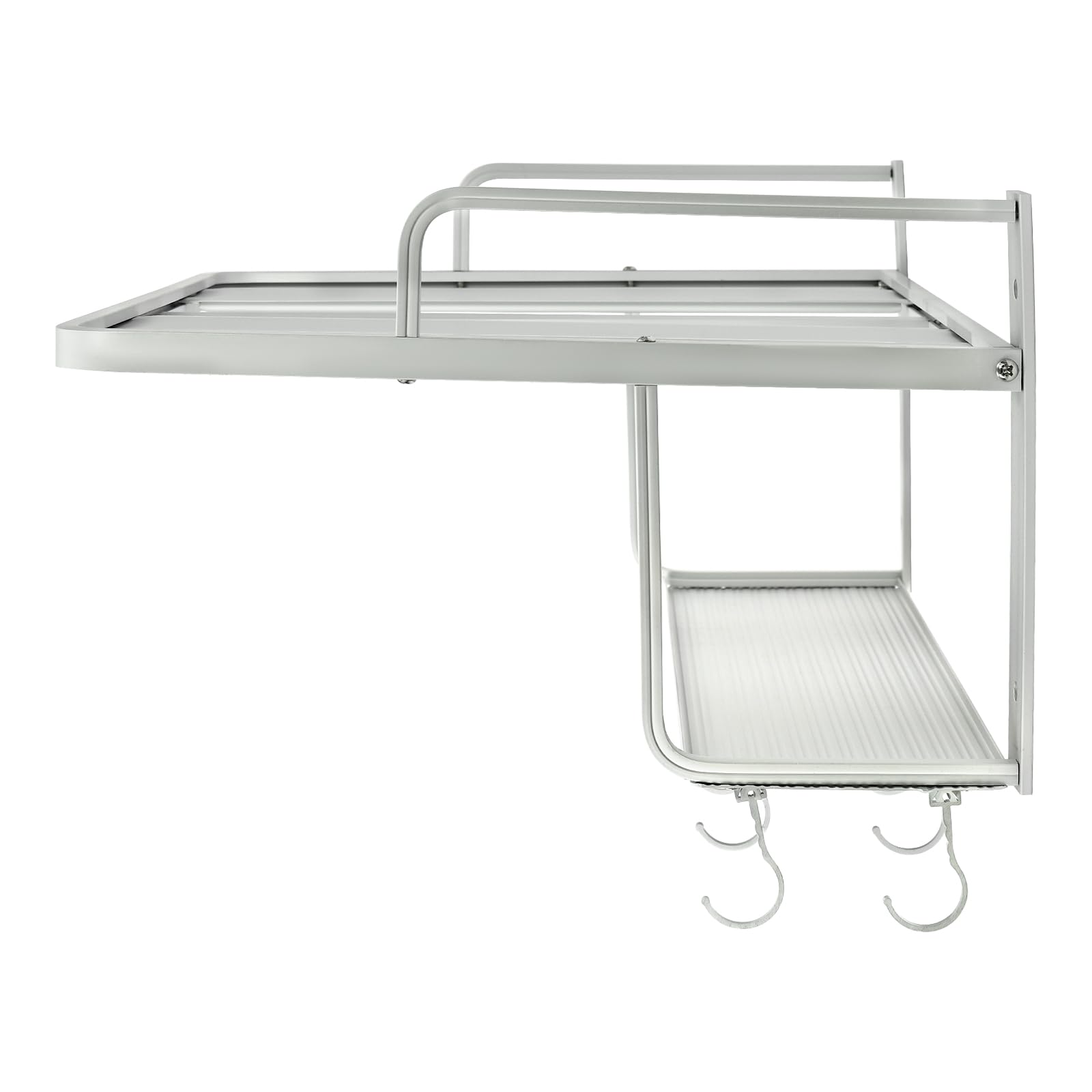 Estantería para microondas, 55 x 38 cm, soporte para microondas, 2 estantes extraíbles, estantería de cocina equipada con 10 ganchos de actividad, soporte para microondas, capacidad de carga