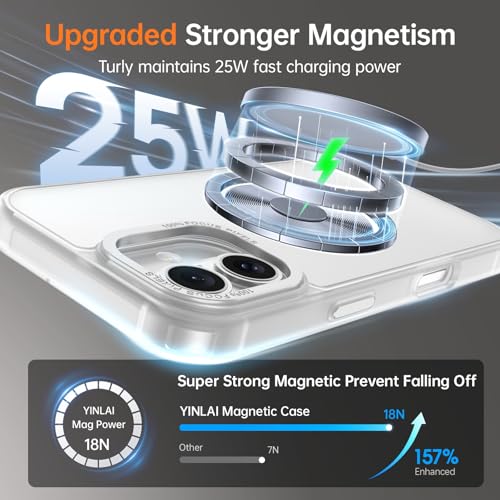 Image of YINLAI for iPhone 16 Case 6.1-inch,Magnetic Compatible with MagSafe, Slim Matte Anti-Fingerprint, Shockproof Full Body Military Grade Protection for iPhone 16 Cover, Clear