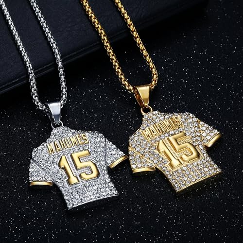 Iced Out Pendant No. 15 American Football for men Cuban Link chain for women Necklace Football for Hip Hop Sports Pendant Rap Punk Rock Clubs Disco Diamond Bling men jewelry sports gifts for men3