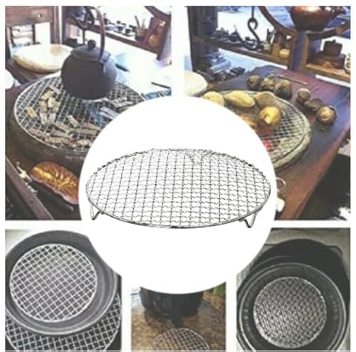 Griglia rotonda in acciaio inox con barbecue a piedi, griglia di raffreddamento per barbecue, griglia di raffreddamento a vapore, utensili da cucina per campeggio all'aperto (diametro 16,5 cm)