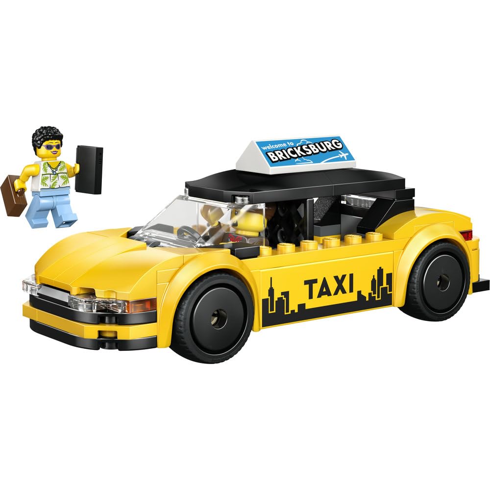 LEGO City Żółta taksówka, samochód do zbudowania i dwie minifigurki, zabawka dla dziecka, pomysł na prezent dla 5-latka, na urodziny dla chłopca i upominek dla dziewczynki, ozdoba na biurko 60487