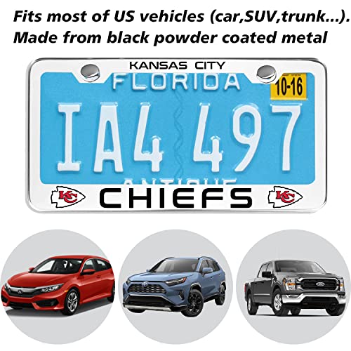 License Plate Frame，2 Pcs Metal License Plate Frame Rear & Front Tag Holder For Us Car Suv & Truck，License Plate Cover Gift For Sports Fans. (Silver Chiefs) #TOP2
