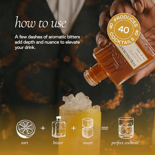 Image of Strongwater Aromatic Bitters (40 Servings) - Aromatic Bitters for Old Fashioned Made with Organic Turmeric, Cinnamon & Cardamom - Pair with Spirits, Tea or Coffee - 3oz, 1 Pack
