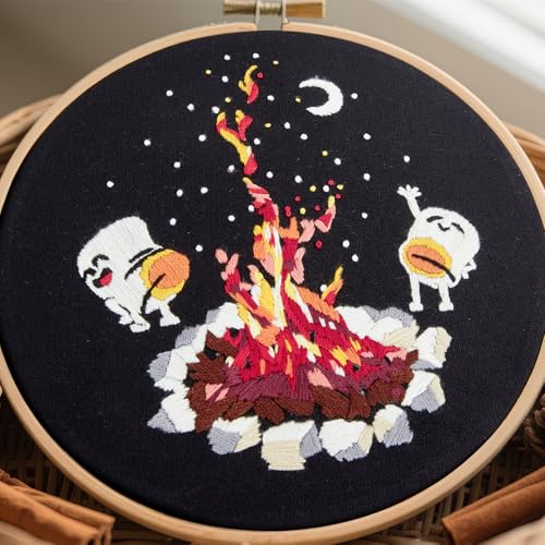 Image of Crafmanoe Embroidery Kits for Beginners Adults, Cute Hand Embroidery Starter Kits, Counted Cross Stitch Kits for Beginners DIY Craft Kits for Adults Women, Embroidery Hoops, Thread and Video Tutorial