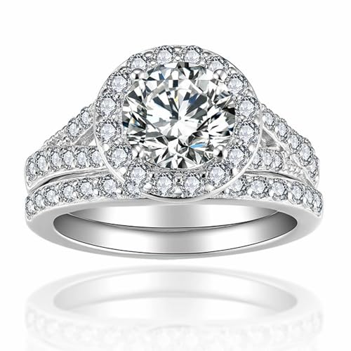 Moissanite Wedding Ring Set for Women 1CT Center Classic Round Moissanite Bridal Ring Set Engagement Ring Set Women's Bridal Set 925 Sterling Silver 10K 14K 18K Gold