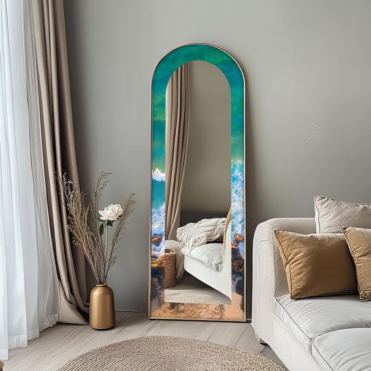 Specchio da pavimento con arco lungo 23,5 x 167 cm (larghezza x altezza), specchio da pavimento con cornice nera e cornice nera