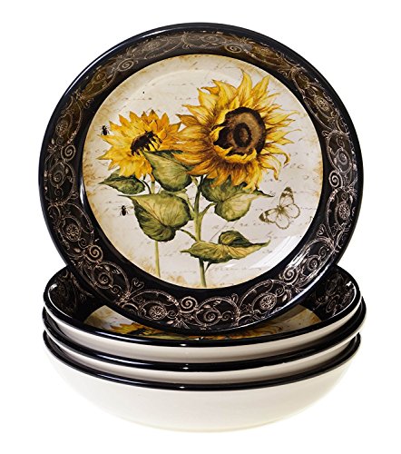 Certified International French Sunflowers Soup/Pasta Bowl, 9.25-Inch, Set of 4