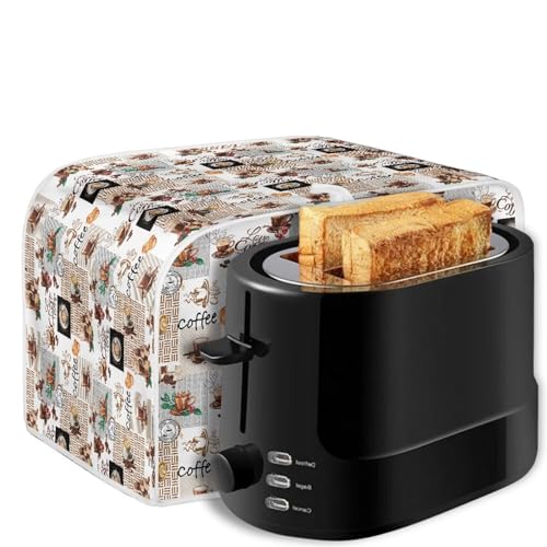 Image of Toaster Cover Kitchen Bakeware Protector Fits for Most Standard 4 Slice Toasters, Keep Toaster Free From Dust Stain Fingerprints Oven Dustproof Cover, Love Coffee Vintage
