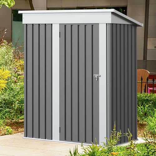 Image of GUNJI 5 x 3 FT Shed Outdoor Storage Shed Metal Garden Shed with Lockable Door Outside Waterproof Tool Shed for Backyard, Patio, Lawn (Gray)