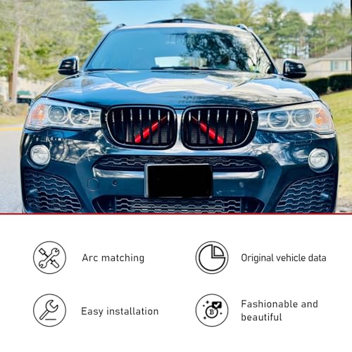 Image of ijuicy 2 PCS Front Grill Inserts Trims, Waterproof Front V Bar Brace Trim Covers, Snap-on Installation Grille Decorative Strips, Compatible with 3 /4 /5 /6 /7 Series X 1 /2 /3 /4 /5 (Red)