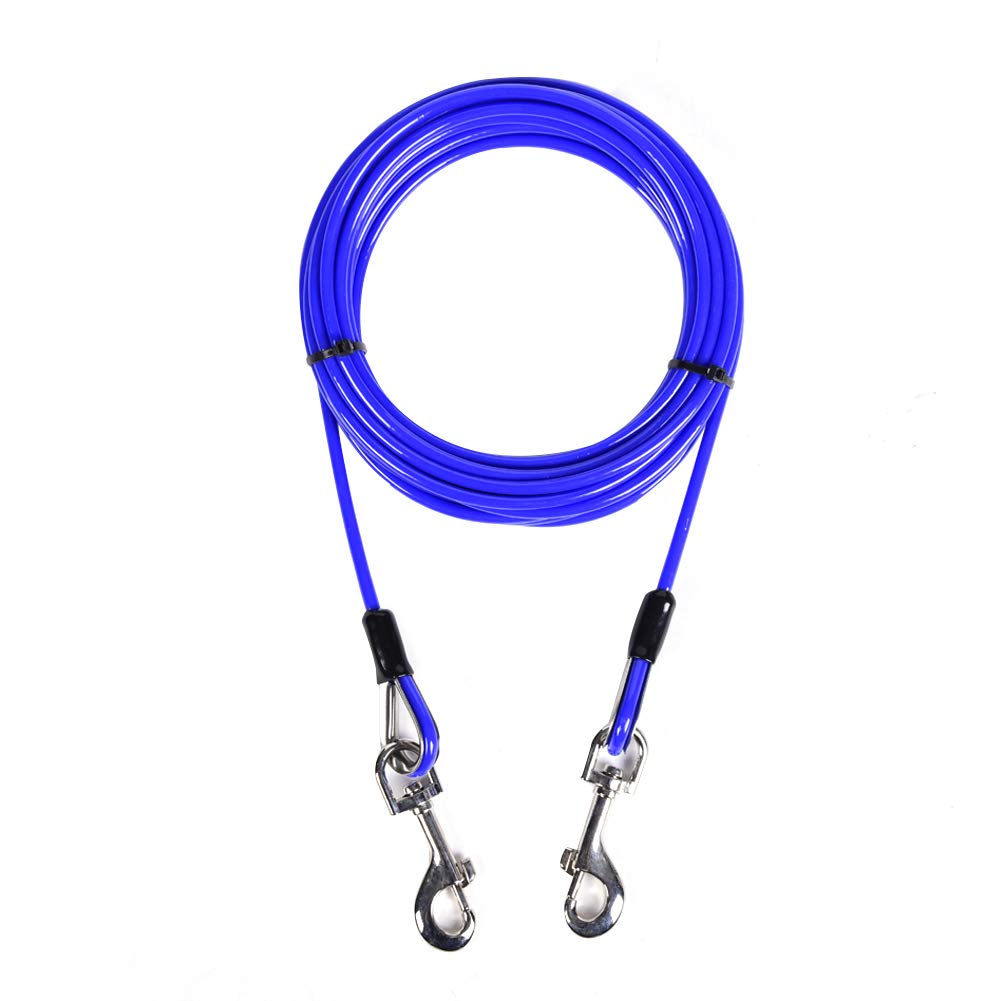 AMOFY 15ft Dog Tie Out Cable Galvanized Steel Wire Rope with PVC Coating for Small to Medium Dogs up to 80Ibs, Diode Blue