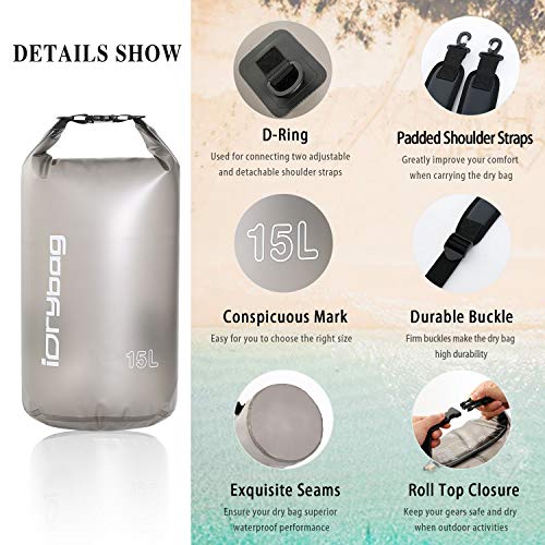 IDRYBAG Clear Dry Bag Waterproof Floating 2L/5L/10L/15L/20L, Lightweight Dry Sack Water Sports, Marine Waterproof Bag Roll Top for Kayaking, Boating, Canoeing, Swimming, Hiking, Camping, Rafting