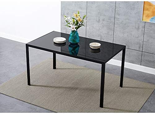 Dining Table and Chairs 4 Seater with Glass Room Leather Kitchen Furniture Set (Black Table120cm + 4 Black Chair)