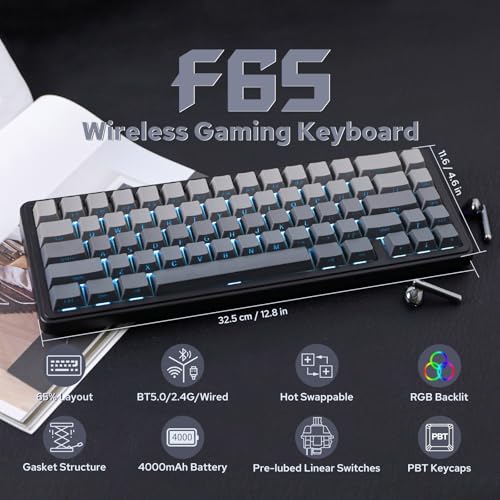 EPOMAKER x AULA F65 65%ワイヤレスメカニカルキーボード ホットスワップ対応ガスケットカスタムゲーミングキーボード 5層パッド RGBバックライト Bluetooth/2.4GHz/USB-C 潤滑済みリニアスイッチ搭載 技適認証取得 (Black, Reaper Switch)