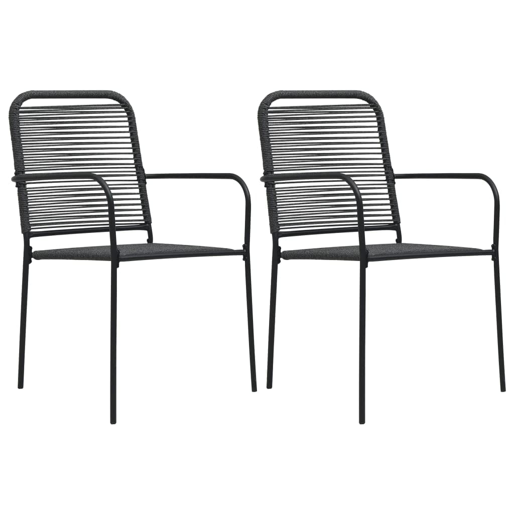 vidaXL 2X Sillas de Jardín Asientos de Patio Exterior Comodidad y Relajación al Aire Libre Fácil de Montar Cuerda de Algodón y Acero Negro