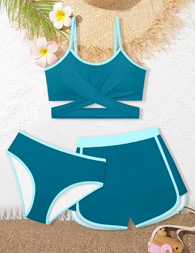 Image of Queenstyle Girls Swimsuits Bikini Set Kids Cutout Bathing Suit Bikini Top Two Piece Girls' Swimwear